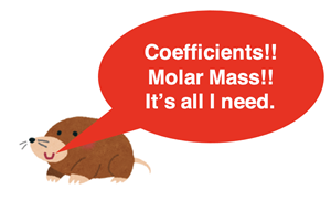 Mole Meme: our mole, saying “Coefficients!! Molar Mass!! It’s all I need.”