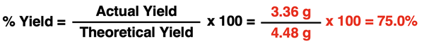 Example calculation of percent yield based on actual data.